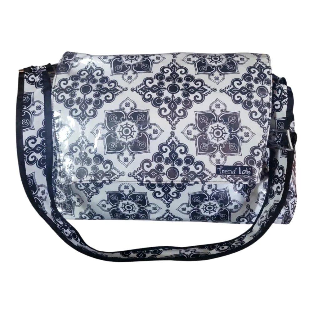 Trend Lab Black and White Floral Baby Diaper Bag Utility Set With Bottle Bag